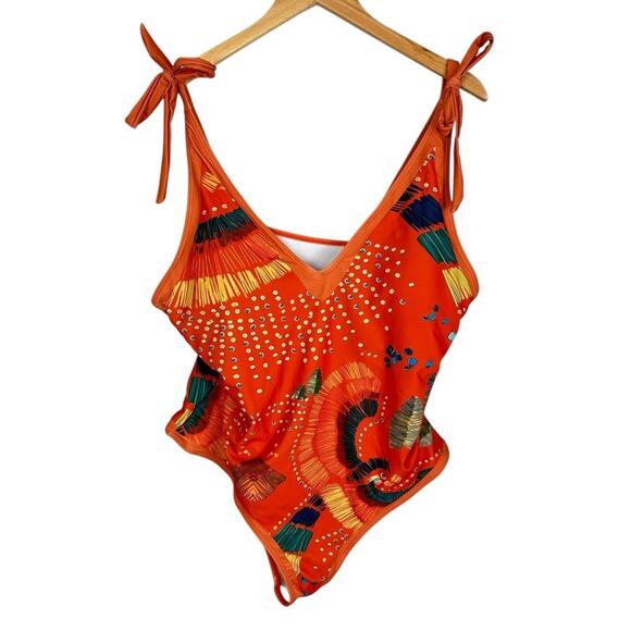 Shein Vibrant Floral Orange One Piece Women’s Swimsuit Tie Straps Size 3XL - Picture 1 of 5